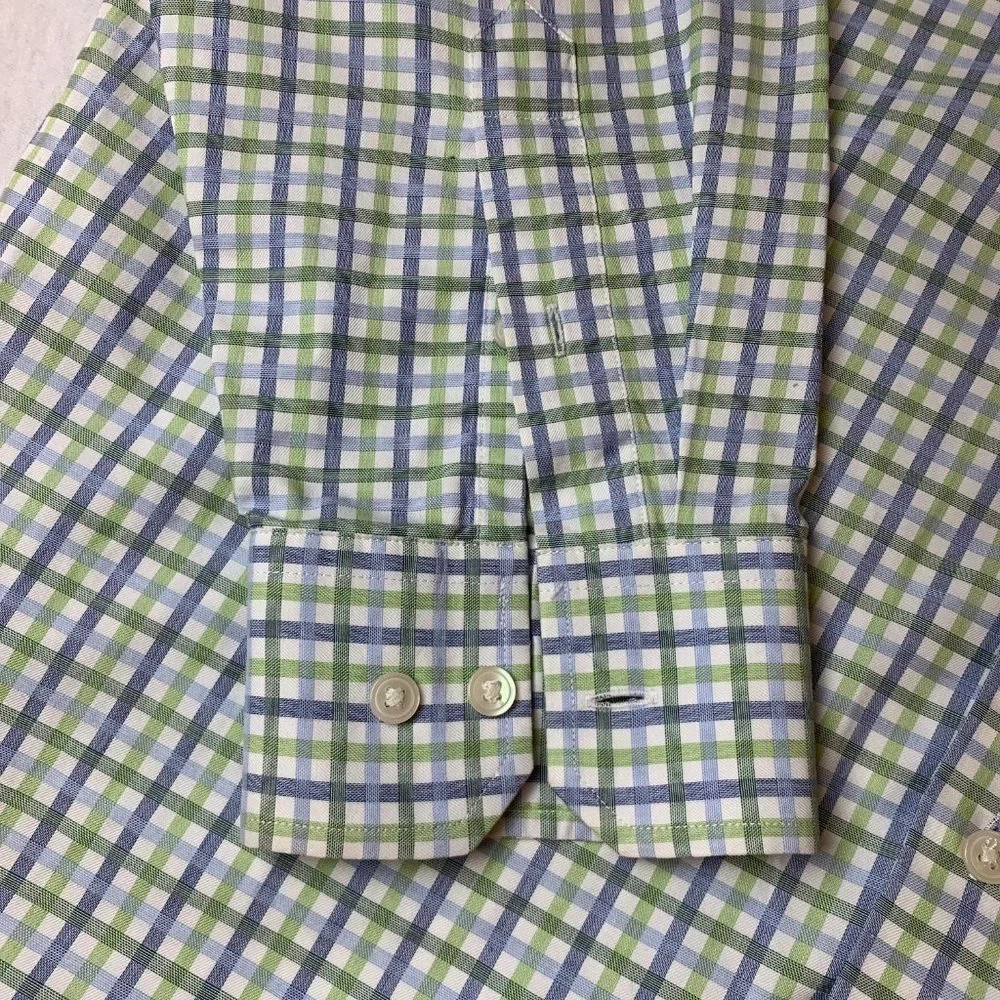 Banana Republic Plaid Blue Green Dress Shirt Button Up Men's Large 16-16.5‎